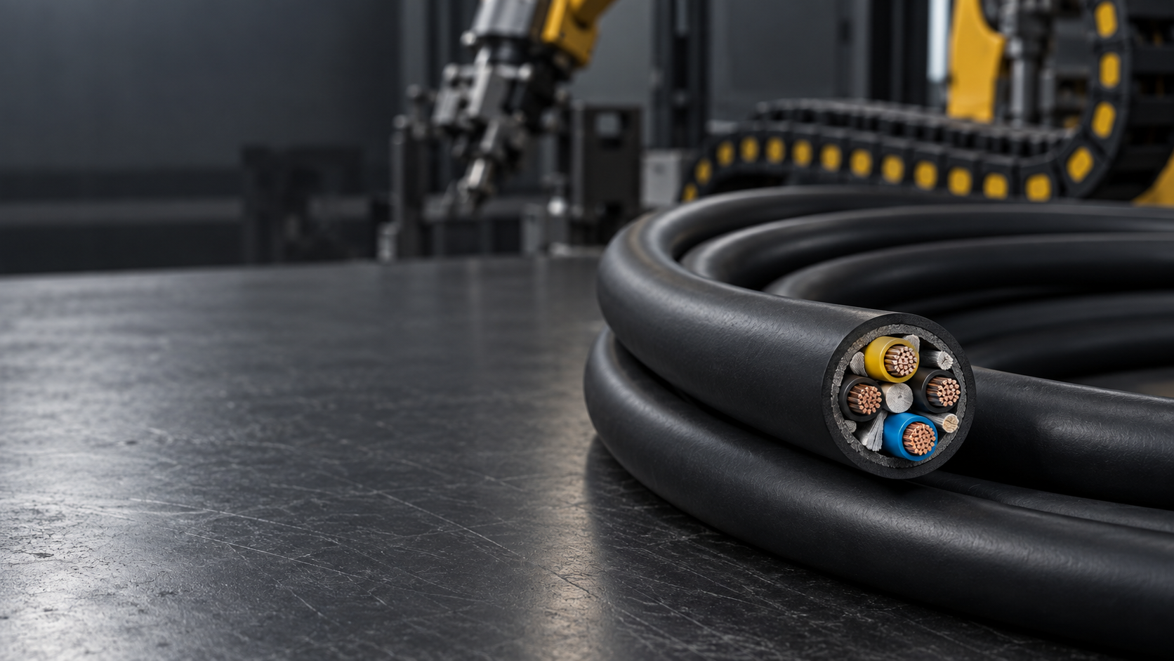 Flexible specialty cables with a visible copper conductor cross-section